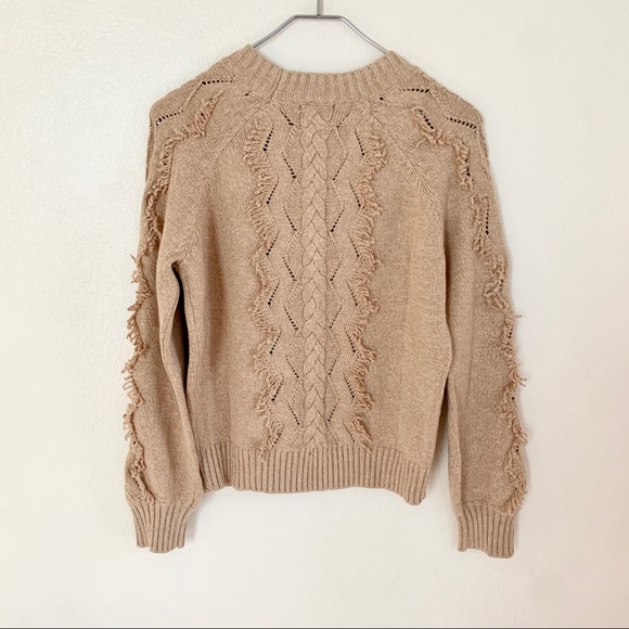 NWT RAILS Francis Sweater Heather Camel Cable & Fringe Sz XS - Picture 4 of 7